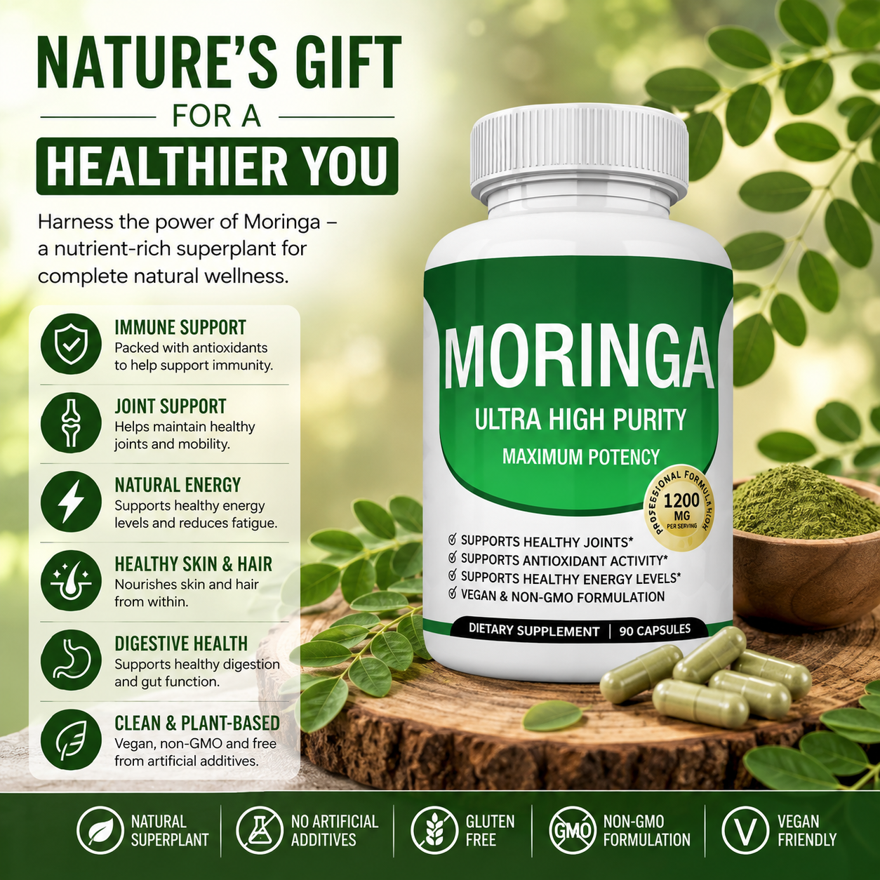Moringa Superfood Capsules 1200mg
