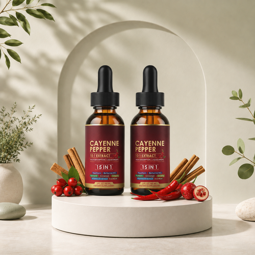 Cayenne Pepper 15-in-1 Herbal Extract Liquid Drops – Daily Energy & Vitality Blend