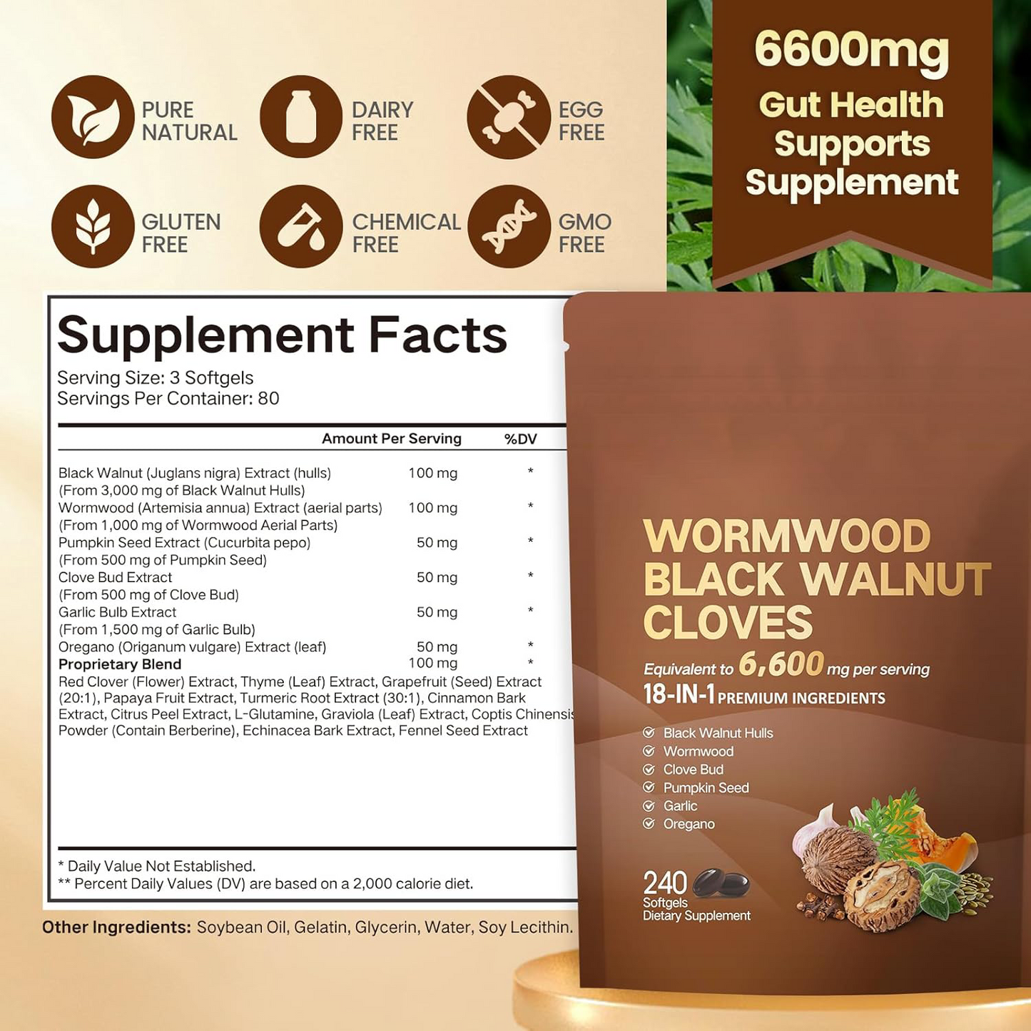 Wormwood Black Walnut Cloves Softgels – 18-in-1 Herbal Blend
