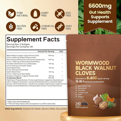Wormwood Black Walnut Cloves Softgels – 18-in-1 Herbal Blend