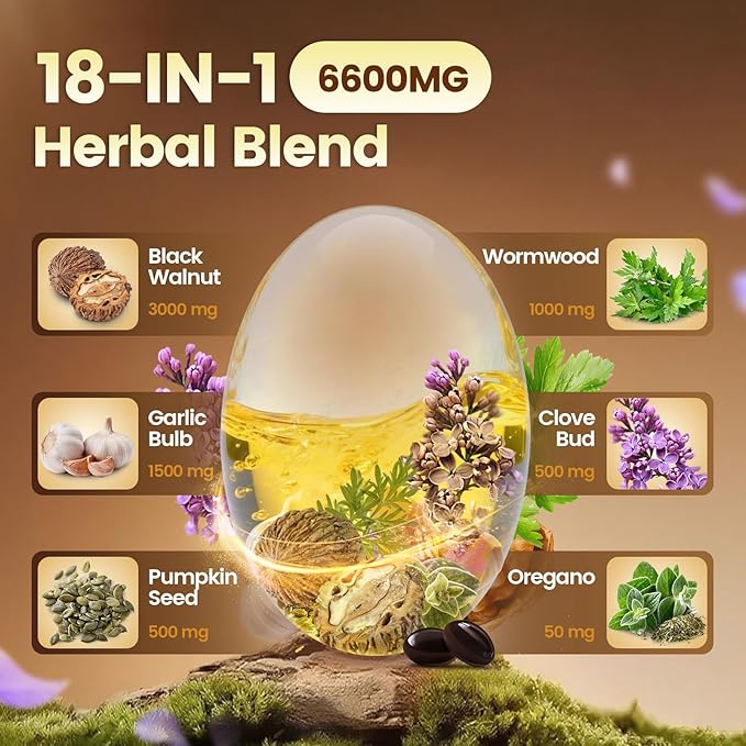 Wormwood Black Walnut Cloves Softgels – 18-in-1 Herbal Blend