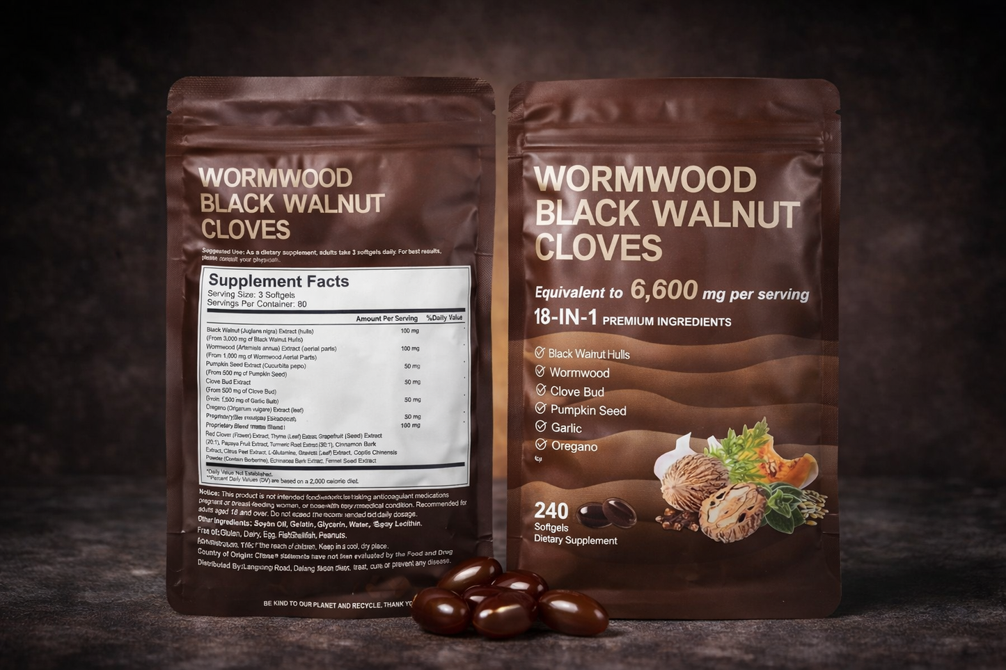 Wormwood Black Walnut Cloves Softgels – 18-in-1 Herbal Blend