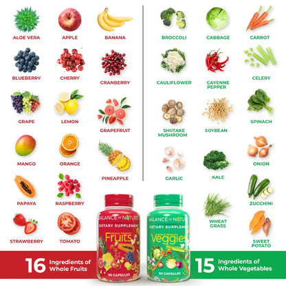 Fruits & Veggies Capsules – Whole Food Daily Greens & Fruits Supplement (90 Capsules)