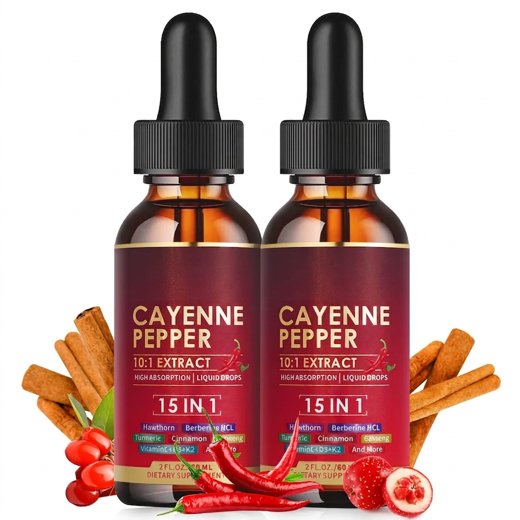Cayenne Pepper 15-in-1 Herbal Extract Liquid Drops – Daily Energy & Vitality Blend