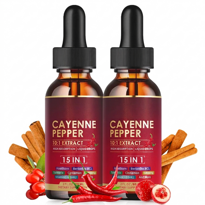 Cayenne Pepper 15-in-1 Herbal Extract Liquid Drops – Daily Energy & Vitality Blend