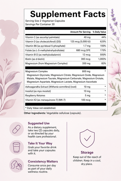Magnesium Complex for Women – 20-in-1 with D3, K2, B Complex & Ashwagandha