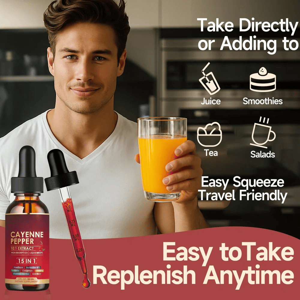 Cayenne Pepper 15-in-1 Herbal Extract Liquid Drops – Daily Energy & Vitality Blend