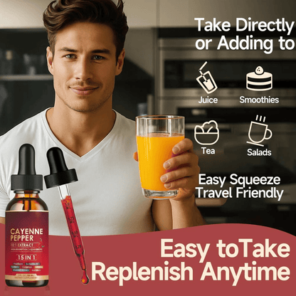Cayenne Pepper 15-in-1 Herbal Extract Liquid Drops – Daily Energy & Vitality Blend