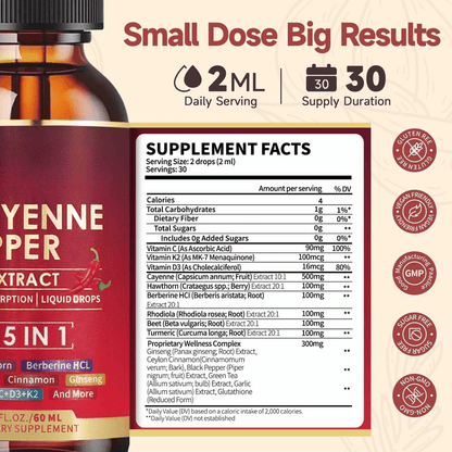 Cayenne Pepper 15-in-1 Herbal Extract Liquid Drops – Daily Energy & Vitality Blend