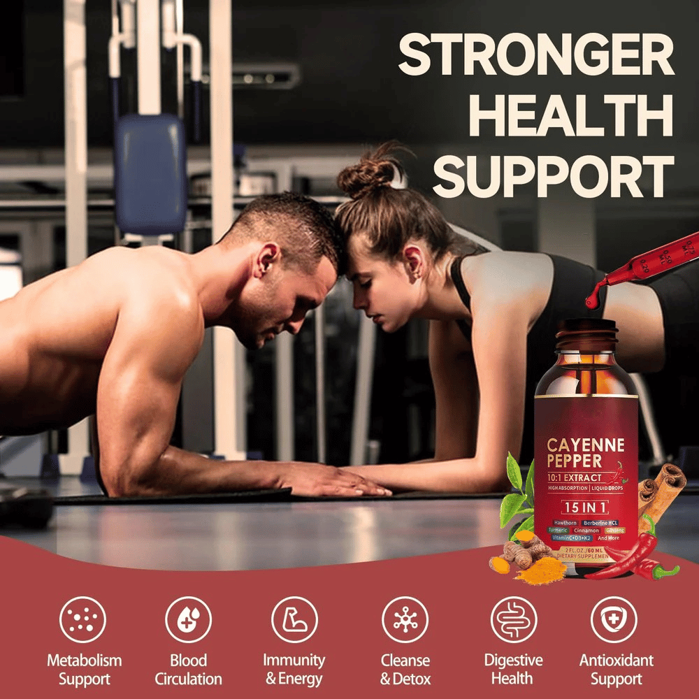 Cayenne Pepper 15-in-1 Herbal Extract Liquid Drops – Daily Energy & Vitality Blend