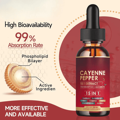 Cayenne Pepper 15-in-1 Herbal Extract Liquid Drops – Daily Energy & Vitality Blend