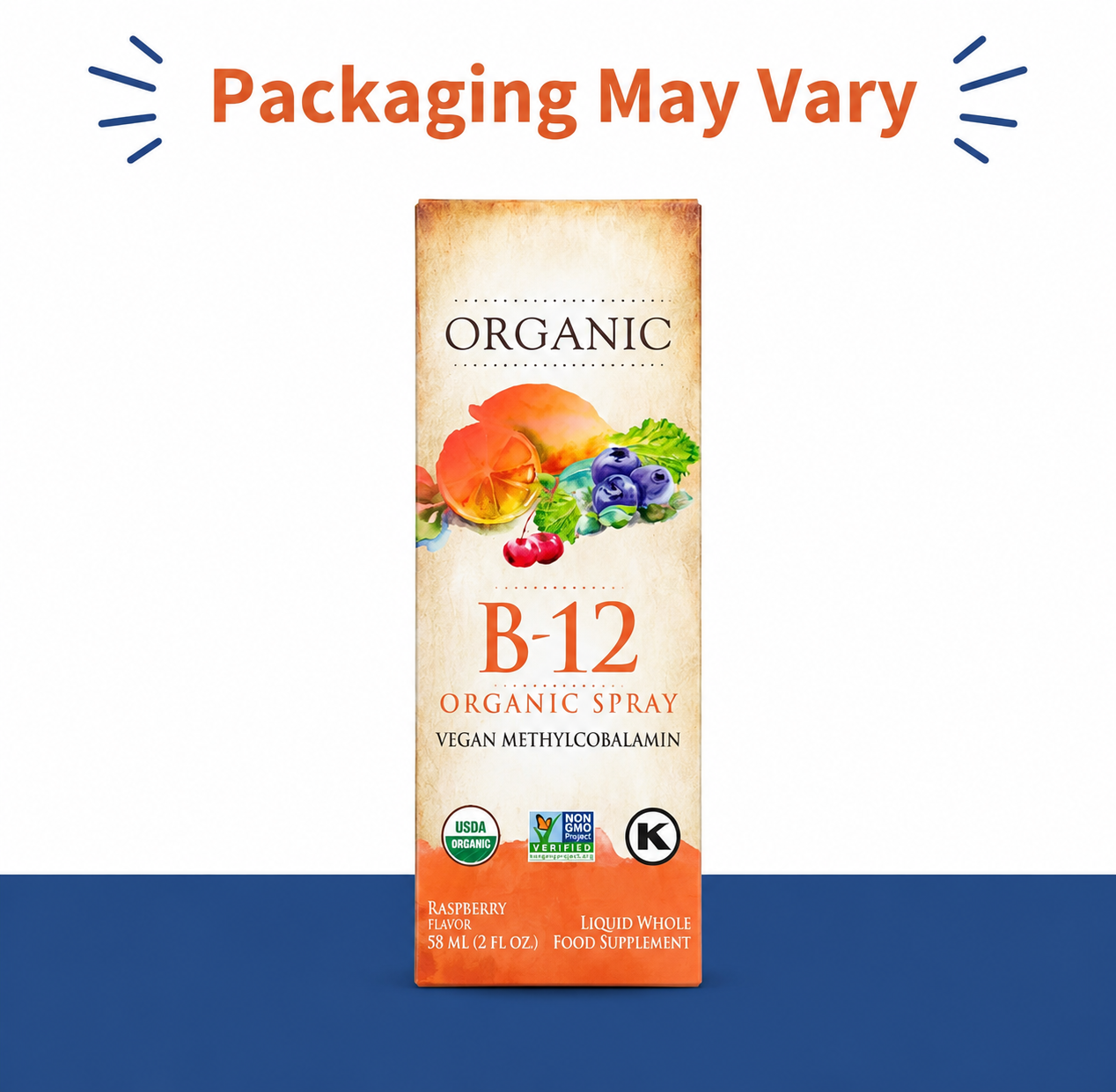 Organic B-12 Spray – Vegan Methylcobalamin | Raspberry Flavor | 500 mcg | 58 mL